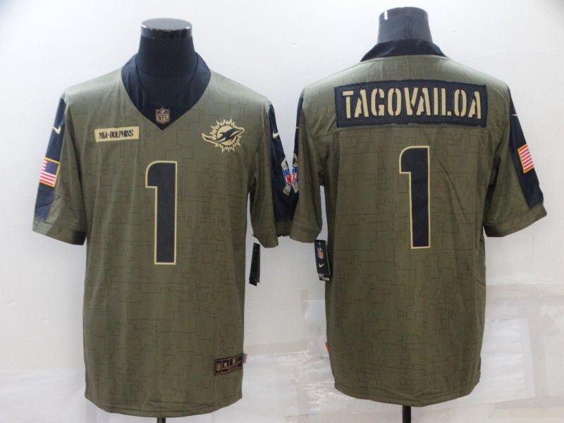 Men Miami Dolphins #1 Tagovailoa green Nike Olive Salute To Service Limited NFL Jersey->baltimore ravens->NFL Jersey